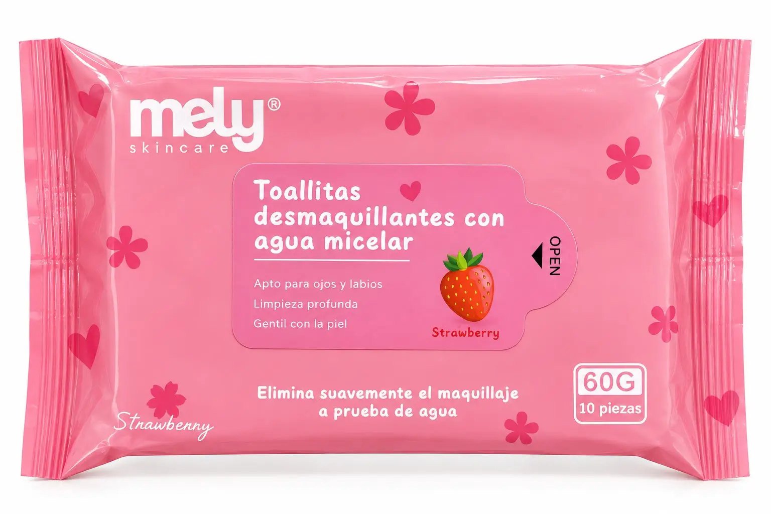 Toallitas Desmaquillantes Con agua micelar frutilla