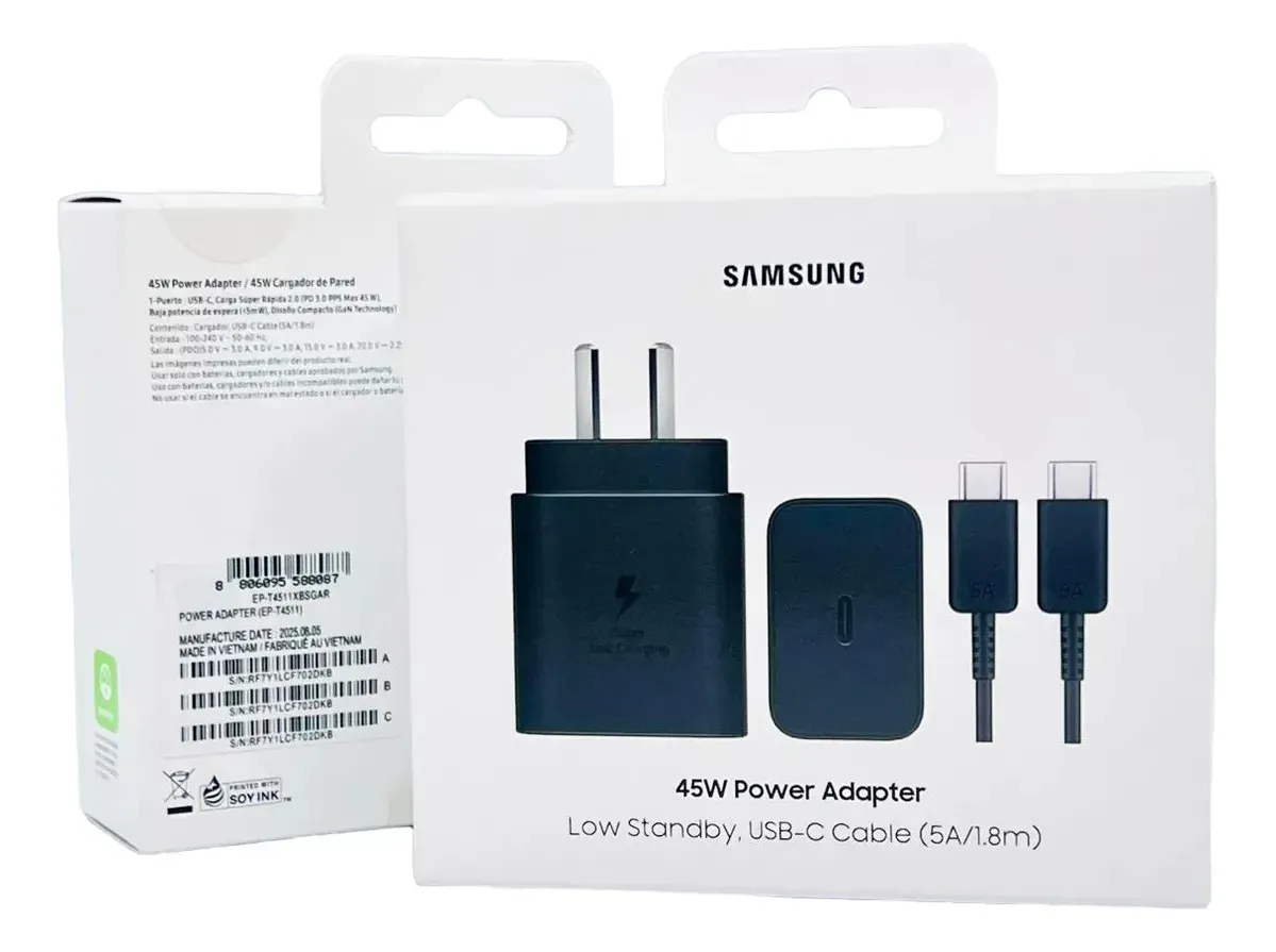 Cargador Completo Samsung C a C - 45w cable 1.8m